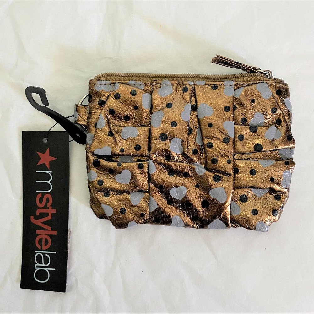 NWT Mstylelab Bronze Hearts & Spots Coin Purse